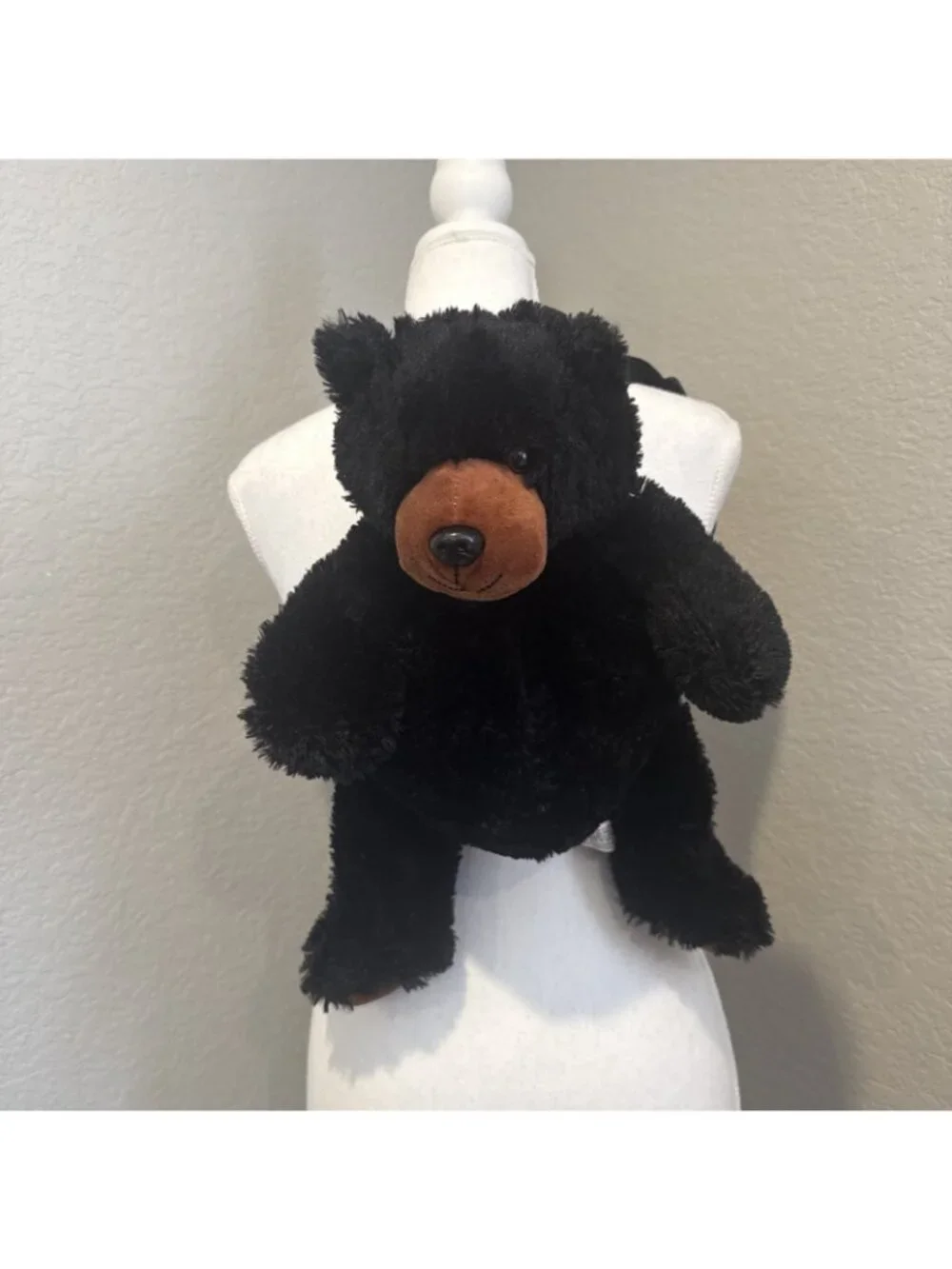 Black Bear Backpack 16” Adjustable Straps Zippered Pocket Plush Realistic